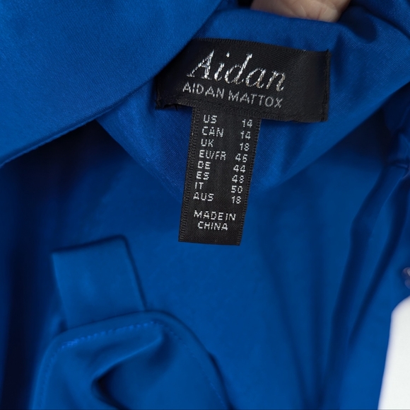Aidan Mattox Marine Blue Satin Cowl Neck Cocktail Mini Dress Size 14 - Picture 7 of 10